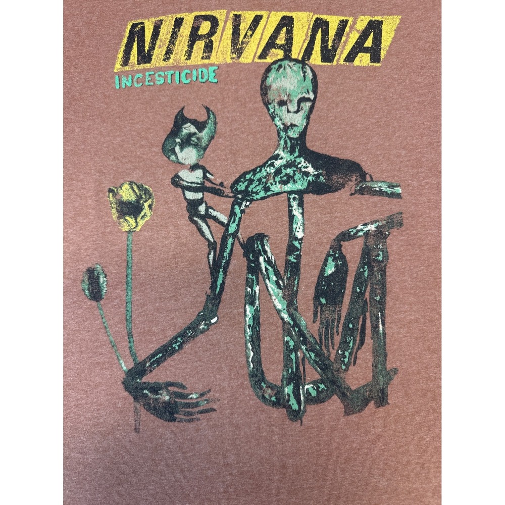 Nirvana Incesticide Graphic T-Shirt Mens Small Heather Brown Rock Off 2023 Band - Picture 6 of 6